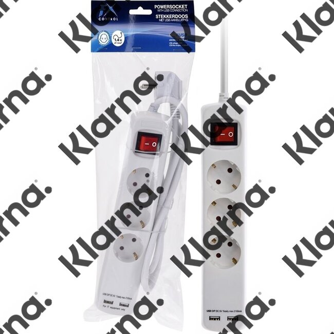 FXcontrol Stekkerdoos 3V - RA - 2x USB - 1.40m - 3x1.5mm