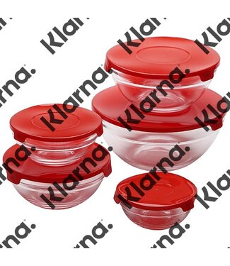 Renberg Glazen Voorraadschalen - 10 schalen + 10 deksels - rood
