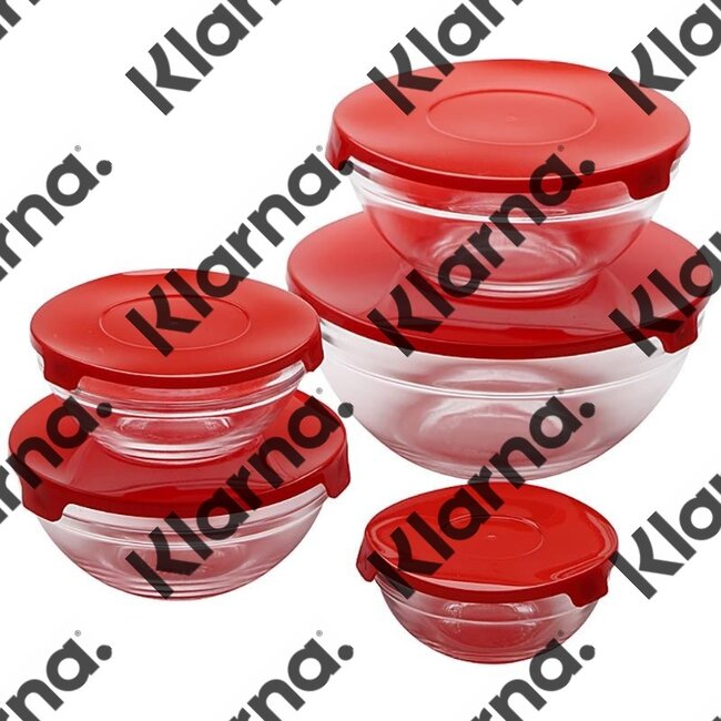 Renberg Glazen Voorraadschalen - 10 schalen + 10 deksels - rood