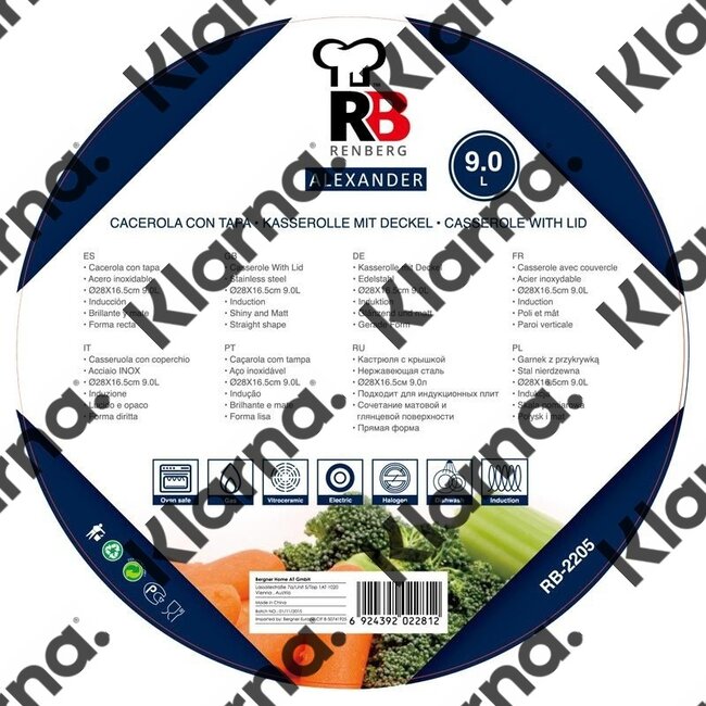 Renberg RVS kookpan  28cm - 9.0 liter