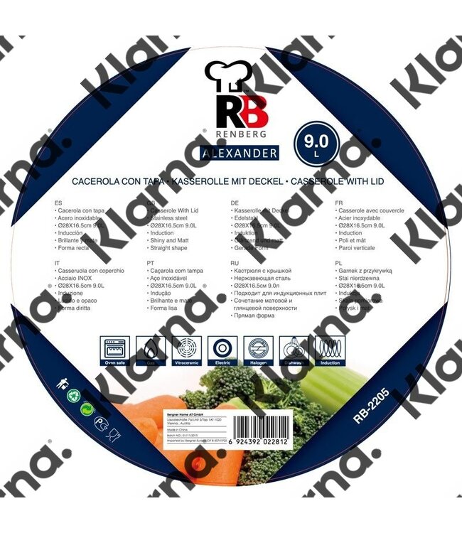 Renberg RVS kookpan  28cm - 9.0 liter