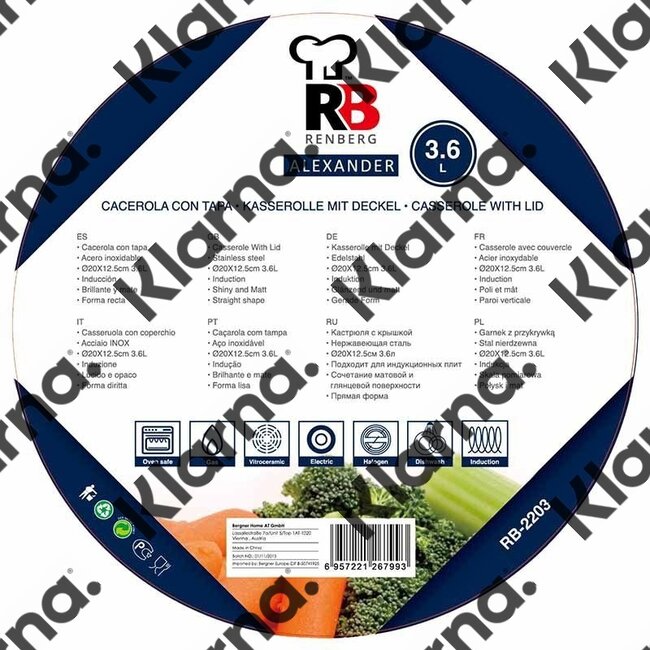 Renberg RVS kookpan  20cm - 3,6 liter