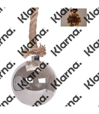 Glazen bal met 30 LED's - 15cm - jute touw 100cm