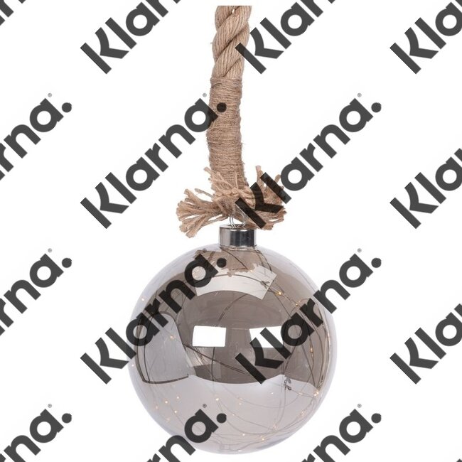 Glazen bal met 30 LED's - 15cm - jute touw 100cm