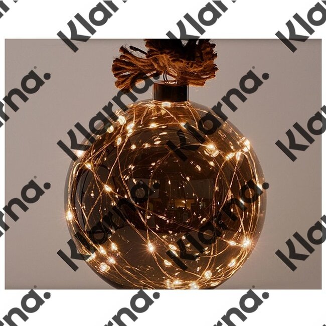 Glazen bal met 30 LED's - 15cm - jute touw 100cm