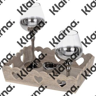 Kandelaars in houten tray 4 delig