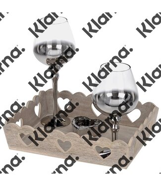 Kandelaars in houten tray 4 delig