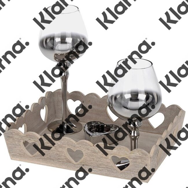 Kandelaars in houten tray 4 delig