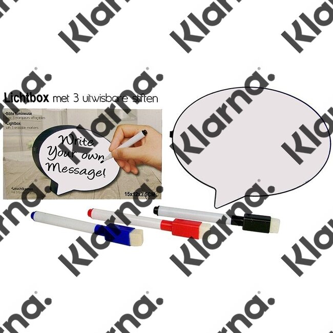 Lichtbox met 3 uitwisbare stiften