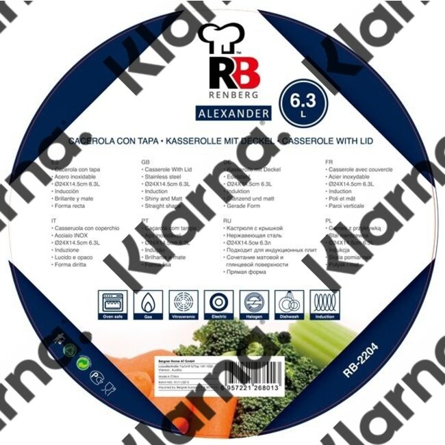 Renberg RVS kookpan  24cm - 6.3 liter