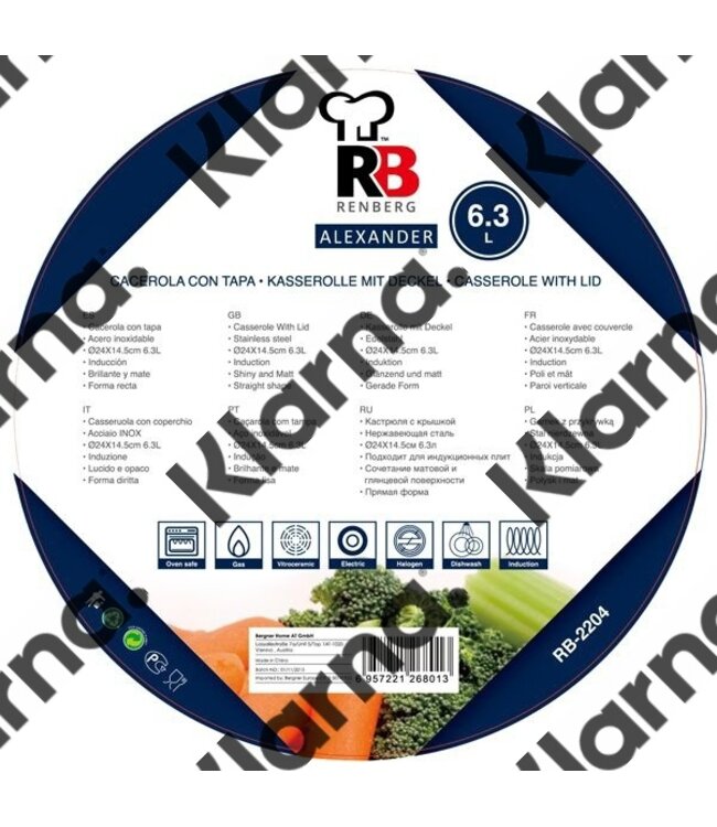 Renberg RVS kookpan  24cm - 6.3 liter