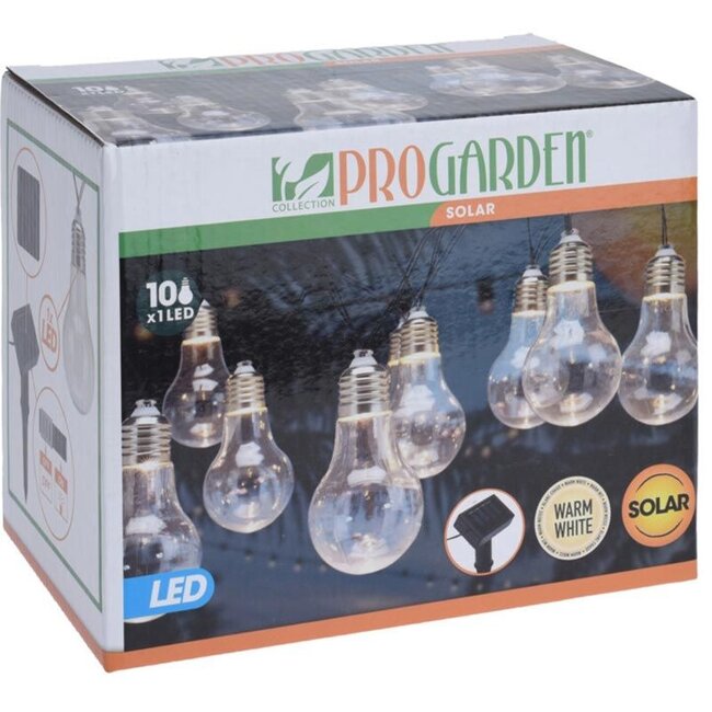 ProGarden Feestverlichting - Solar - Warm Wit - 10 LED Lampen - Transparant