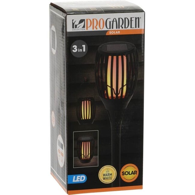 ProGarden Tuinlamp Fakkel - Solar - LED vlameffect - 3-in1: prikspot, staand, hangend - 47cm