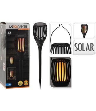 ProGarden Solar Tuinlamp Fakkel Zwart - LED vlameffect - 3-in1: prikspot, staand, hangend