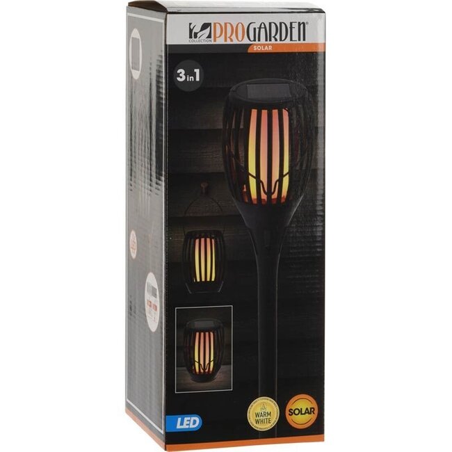 ProGarden Solar Tuinlamp Fakkel Zwart - LED vlameffect - 3-in1: prikspot, staand, hangend