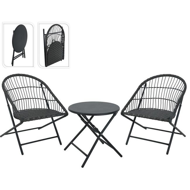 Ambiance Bistroset - 3-Delig - Tuinset met Bijzettafel - Metaal - Vouwbaar