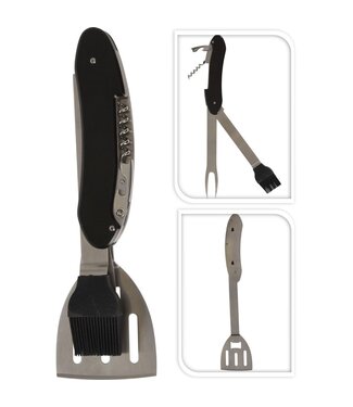 Barbecue Multitool RVS zwart - 5-in-1 multi gereedschap - inklapbaar - groot model