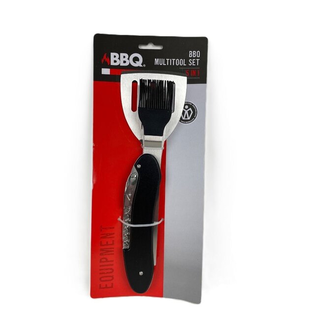 Barbecue Multitool RVS zwart - 5-in-1 multi gereedschap - inklapbaar - groot model