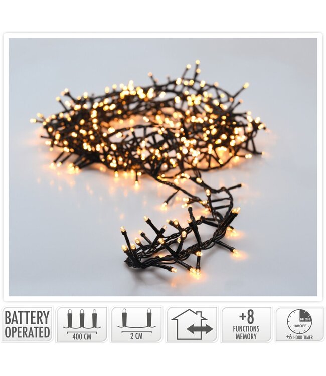 Micro Cluster 200 led - 4m - two tone romantic - Batterij - Lichtfuncties - Geheugen - Timer