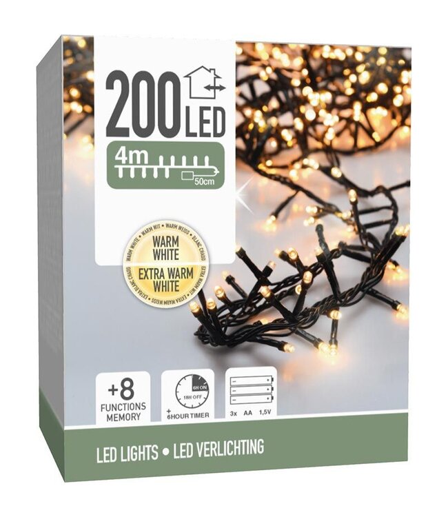 Micro Cluster 200 led - 4m - two tone romantic - Batterij - Lichtfuncties - Geheugen - Timer