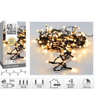 Kerstverlichting 40 led- 3m - extra warm wit - Timer - Lichtfuncties - Geheugen - Buiten