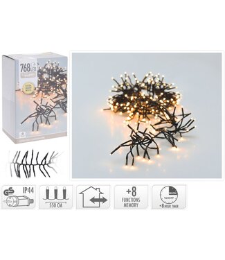 Clusterverlichting - 768 LED - 5.5m - Timer - Lichtfuncties - extra warm wit