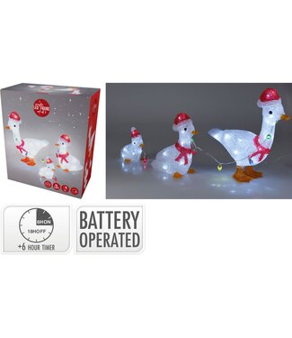 Kerstfiguur Acryl - Eenden - LED - set van 3