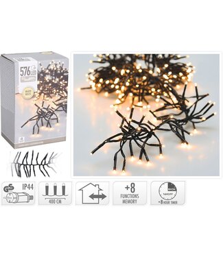 Clusterverlichting - 576 LED - 4m - Timer - Lichtfuncties - warm wit