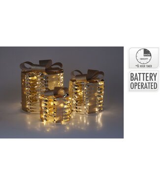 Kerstgifts met Verlichting - 3 stuks - goud