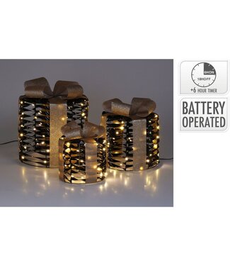 Kerstgifts met Verlichting - 3 stuks - zwart