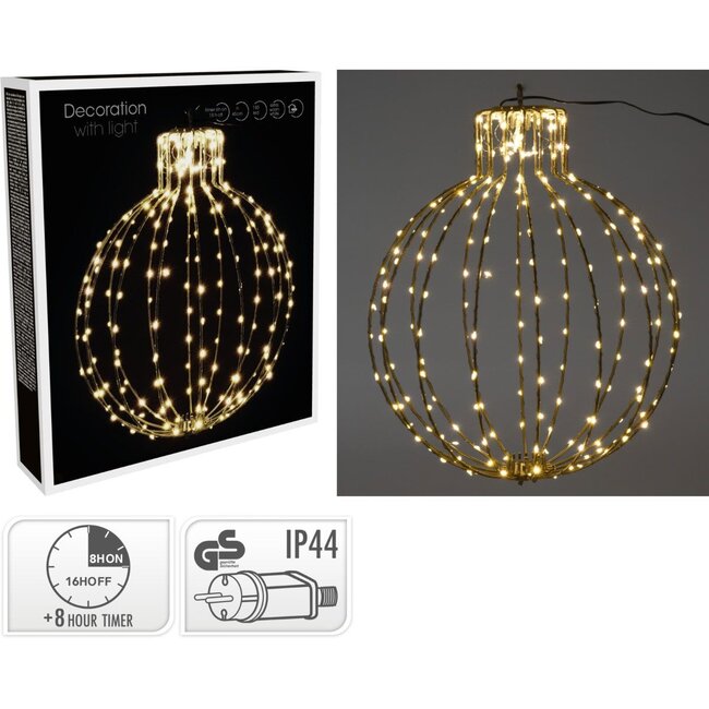 Verlichte Kerstbal - 35cm - Zwart Frame