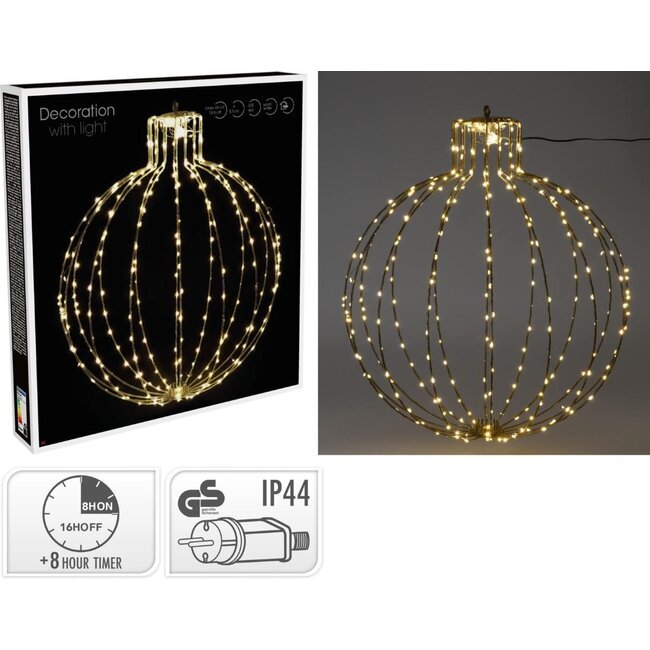 Verlichte Kerstbal - 57cm - Zwart Frame