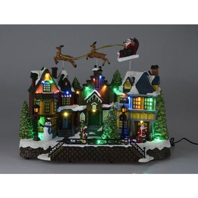 Kerstdorp Vliegende Arreslee - 35 cm - led en muziek