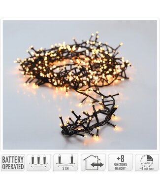 Micro Cluster 200 led - 4m - extra warm wit - Batterij - Lichtfuncties - Geheugen - Timer