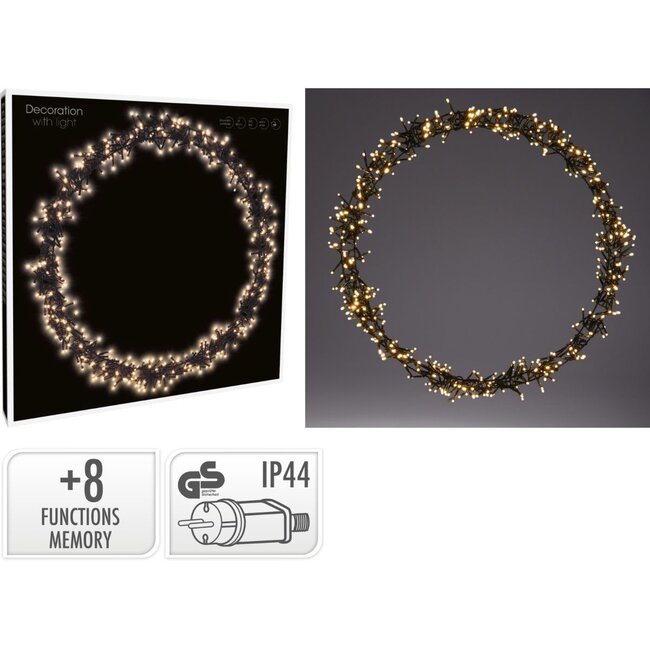 Ceruzo Kerstring met verlichting - 500 LED - Ø58 cm - warm wit - 8 Lichtfuncties - voor binnen en buiten