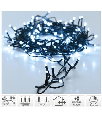 Kerstverlichting 240 led- 18m - wit - Timer - Lichtfuncties - Geheugen - Buiten