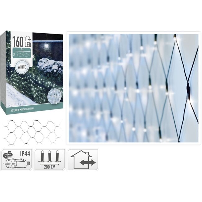Netverlichting 160 LED's - 200x100 cm - Wit - groen snoer