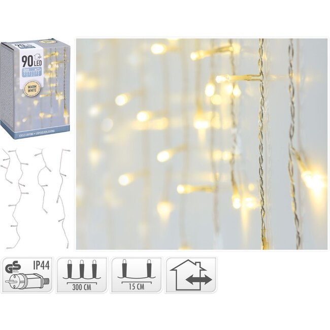 IJspegel verlichting 90 LED - warm wit - transparant snoer