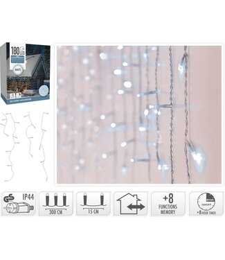 IJspegel verlichting - 180 LED - Wit - Transparant Snoer - Timer - Lichtfuncties - Geheugen