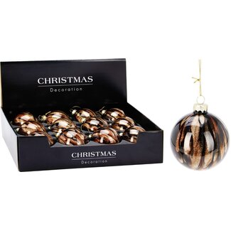 12x Glazen Kerstbal - Bruin - 8cm