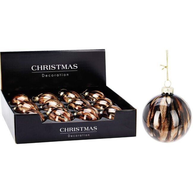 12x Glazen Kerstbal - Bruin - 8cm