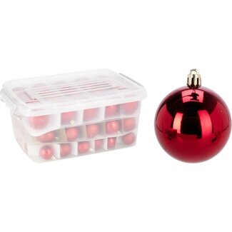 Kerstballen Set Rood - 70 Stuks - Kunststof  - Opbergbox