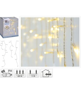 IJspegel verlichting 180 LED - warm wit - transparant snoer