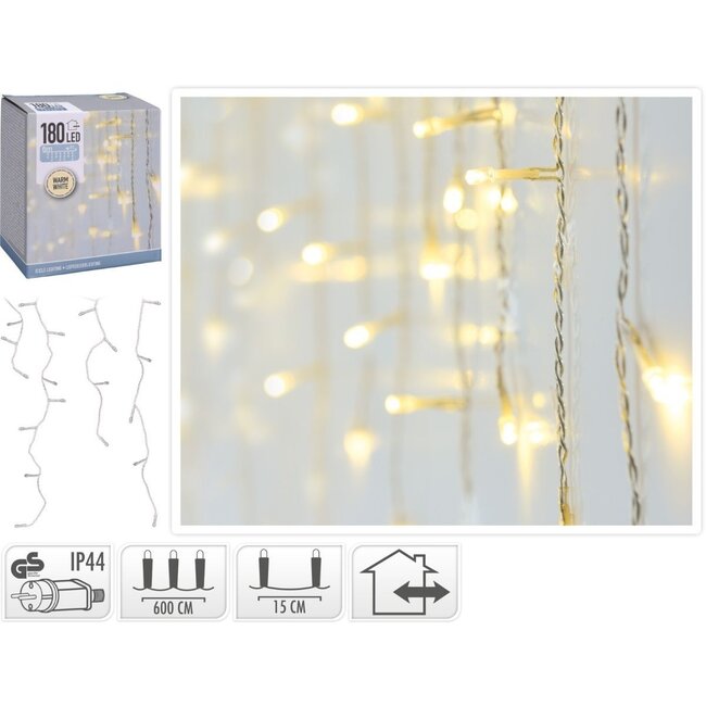 IJspegel verlichting 180 LED - warm wit - transparant snoer