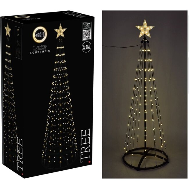 Kerstboom - Vlaggenmast - 210cm - 370 LED - Zwart Frame - Warm Wit
