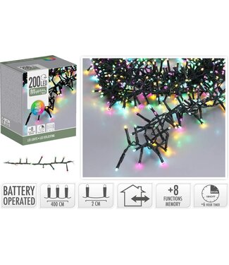 Micro Cluster 200 led - 4m - Soft Multi Colour - Batterij - Lichtfuncties - Geheugen - Timer
