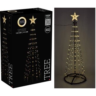 Kerstboom - Vlaggenmast - 150cm - 154 LED - Zwart Frame - Warm Wit