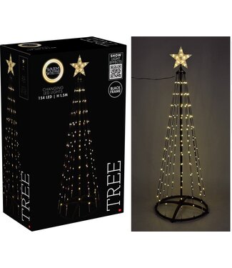 Kerstboom - Vlaggenmast - 150cm - 154 LED - Zwart Frame - Warm Wit