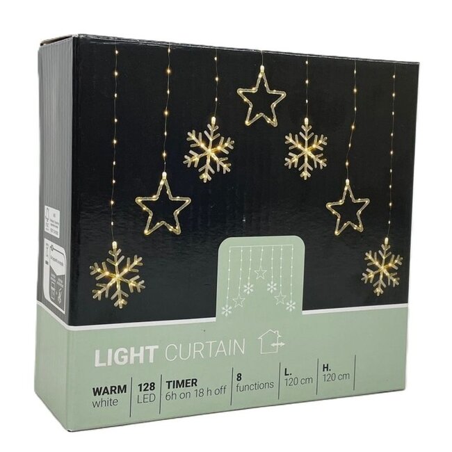 Kerstverlichting Lichtgordijn -Sterren - Sneeuwvlokken - 120x120cm - op batterijen