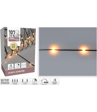 LED Verlichting  192 LED - extra warm wit - op batterij - 8 Lichtfuncties - Timer - Soft Wire